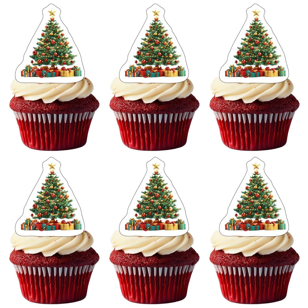 50 PCS Edible Christmas Tree Cupcake Toppers Green Xmas Cupcake Picks Wafer Paper Merry Christmas Party Decorations for Edible Xmas Theme Baby Shower Birthday Party Cake Decorations Supplies