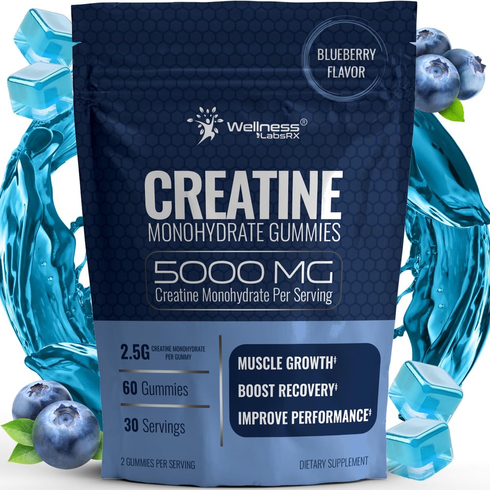 Creatine Gummies 5000mg, 30 Servings Creatine Monohydrate Gummies - Third-Party Tested Creatine for Women, Blueberry Flavor Creatine for Men, Muscle Growth, Strength, and Recovery - Pack of 1
