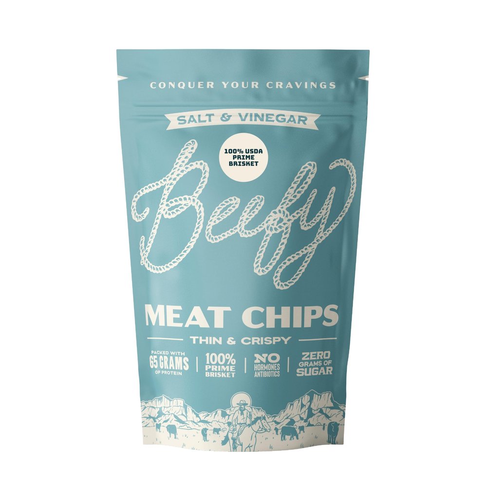Beefy Meat Chips Salt & Vinegar Flavor | 13g Protein Per Serving, Prime Brisket Jerky Chips with Real Salt | High Protein Zero Sugar Snack | Carnivore Diet Friendly | 5 oz. Bag, 1 Pack