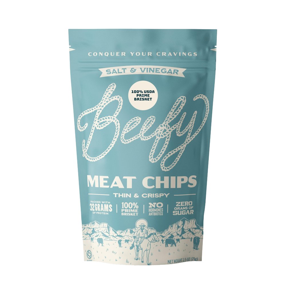 Beefy Meat Chips Salt & Vinegar Flavor | 13g Protein Per Serving, Prime Brisket Jerky Chips with Real Salt | High Protein Zero Sugar Snack | Carnivore Diet Friendly | 2.5 oz. Bag, 1 Pack