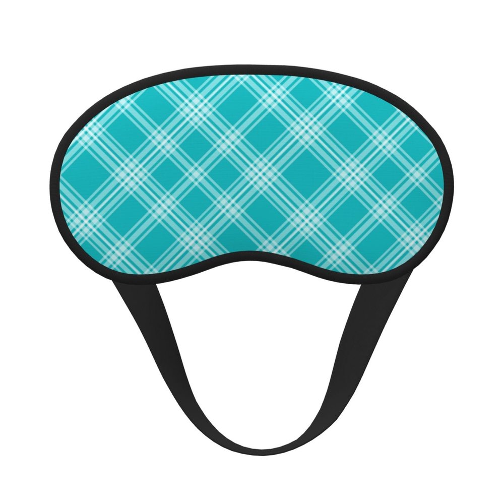 Eye Sleep Masks for Women Men - Elastic Band Blackout Teal White Plaid Print Travel Eye Masks for Sleep Airplane, Comfy Night Sleeping Mask Cover for Nap and Party Games