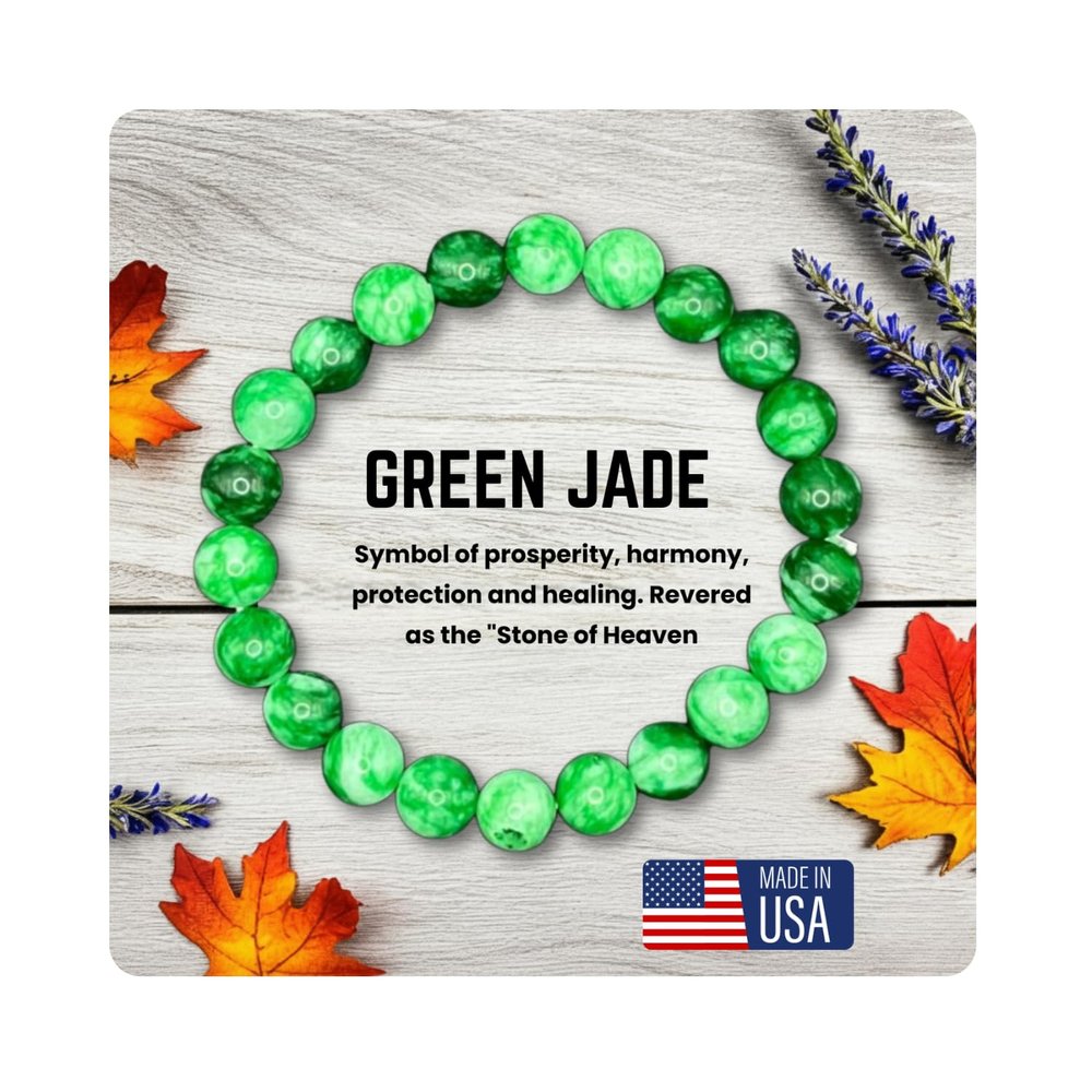AKDNZ Jade Bracelet for Women & Men - Natural Green Jade Bracelet with 8mm Round Beads, Handmade Adjustable Healing Crystal Jewelry for Spiritual Balance, Luck, Wealth & Protection, Gift for Christmas