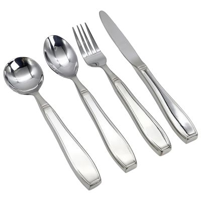 Chewtoyo Ideal for Seniors Recovery Stroke and, Ergonomic with Spoon, Knife and Fork Grip, Steel Stainless Silverware Set Hand Tremors for, 4 Weighted Pcs Utensils Parkinson's Patients Eating