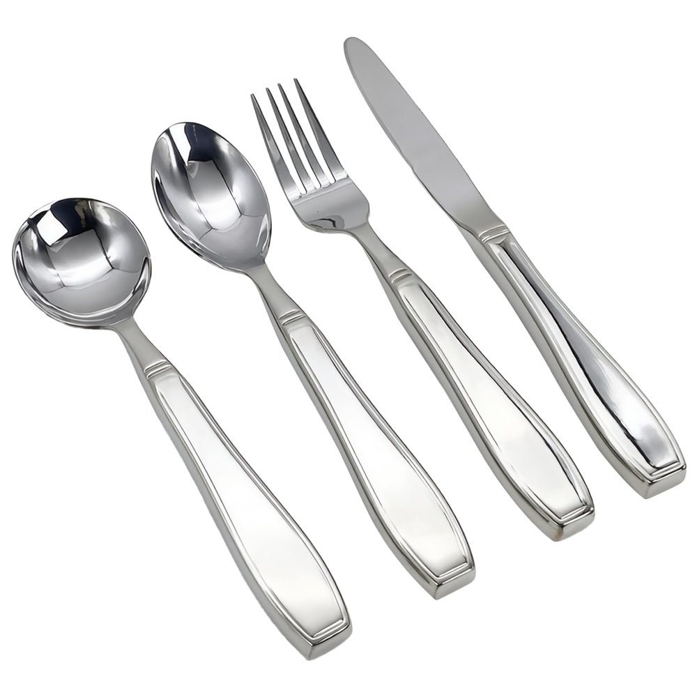 Chewtoyo Ideal for Seniors Recovery Stroke and, Ergonomic with Spoon, Knife and Fork Grip, Steel Stainless Silverware Set Hand Tremors for, 4 Weighted Pcs Utensils Parkinson's Patients Eating