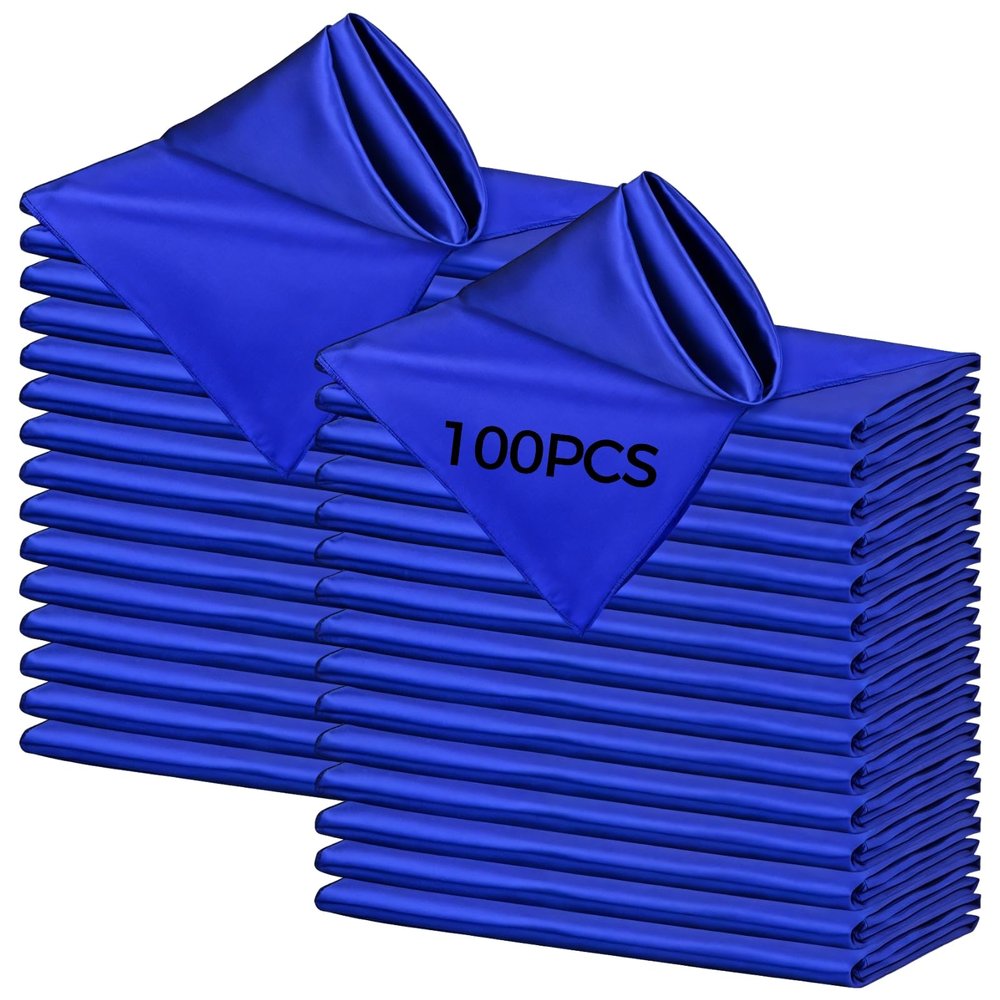 100 Pcs Satin Cloth Napkins Royal Blue, 12 in Square Napkins for Weddings, Receptions, and Special Events