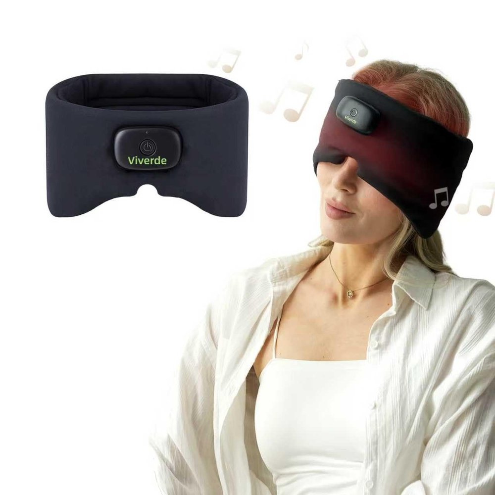 Viverde Bluetooth Sleep Eye Mask with Heat Washable Matte Stretch Fabric, 3 Heat Levels & 15/30/45 Min Timer, Ultra-Thin Speakers, Bluetooth Headphones, Relaxation Gift for Men & Women