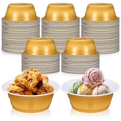 Baderke 50 Pcs Gold Party Cup Bowls, 23 oz Disposable Plastic Bowls for Cold and Hot Food, Snacks, Salads and Desserts for Graduation Party Supplies, Birthday, Holiday Event