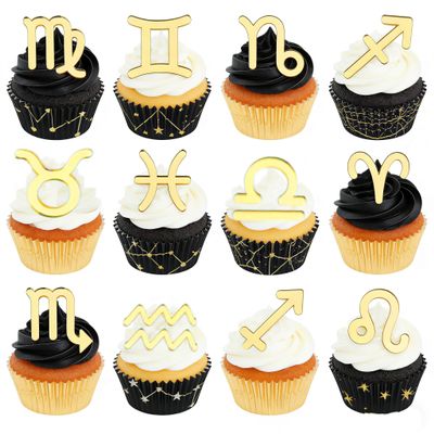 12PCS Zodiac Sign Acrylic Constellation Cake Topper, January-December Birthday Party Decorations,12 Constellation Birthday/Horoscope Season Astrology theme Decorative Party Celebration Accessory