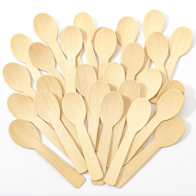 200 Pcs 3.54 Inch Mini Bamboo Spoons, Bamboo Utensils Disposable, Disposable Compostable Spoons, Bamboos Soup Spoon, Renewable, Natural