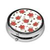 Mini Pill Organizer, Poinsettia Flowers Seamless Background Round Compact Dispenser, Portable Holder for Fish Oil, Travel Pill Box Purse Use for Students view 2
