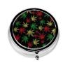 Purse Pill Case, Rasta Weedleaf Leaves Mini Round Holder, Portable Organizer for Medicine, Travel Pill Box Pocket Carry for Seniors view 1