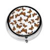 Round Pill Case, Butterfly Flying Portable Mini Holder, Travel Organizer with Mirror, Pocket Purse Box for Daily Meds view 1