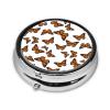 Round Pill Case, Butterfly Flying Portable Mini Holder, Travel Organizer with Mirror, Pocket Purse Box for Daily Meds view 2