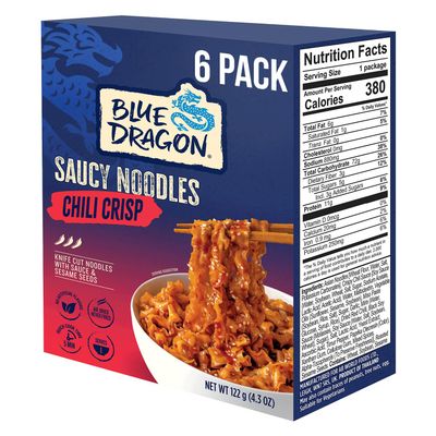 Blue Dragon Chili Crisp Saucy Noodles - 4.2oz (Pack of 6) - Knife Cut Thick Noodles w/Spicy Chili Crisp Sauce & Sesame Seed Garnish - Quick & Easy Meal w/Bold Spicy Asian Flavors - Vegetarian Friendly