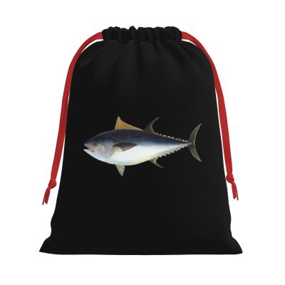 NUSDB Tuna Fish Christmas Gift Bags, Santa Wrapping Bags, Xmas Presents Bag With Drawstring, Holiday Party Favors Birthday & Christmas Gift (Large Medium Small)