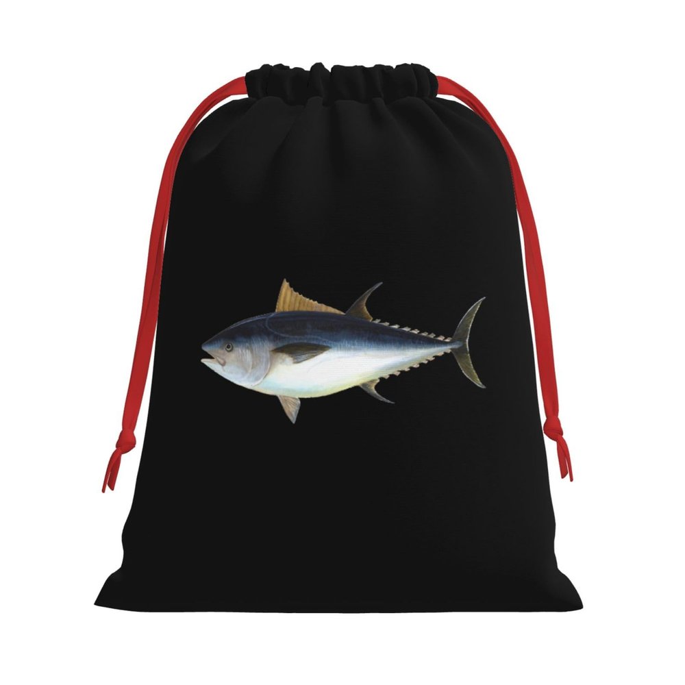NUSDB Tuna Fish Christmas Gift Bags, Santa Wrapping Bags, Xmas Presents Bag With Drawstring, Holiday Party Favors Birthday & Christmas Gift (Large Medium Small)