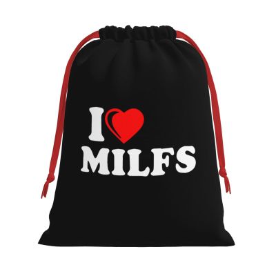NUSDB I Love Hot Milfs Christmas Gift Bags, Santa Wrapping Bags, Xmas Presents Bag With Drawstring, Holiday Party Favors Birthday & Christmas Gift (Large Medium Small)
