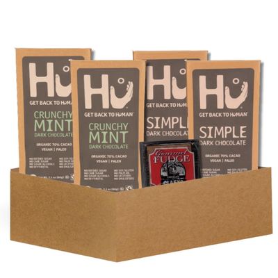 2x Hu Chocolate Crunchy Mint 2.1 oz and 2x Simple Bar 2.1oz Bundle with Claeys Old Fashioned Chocolate Fudge 1.75 oz Vegan Organic Bar for Snacking Gift Set (5 Items)