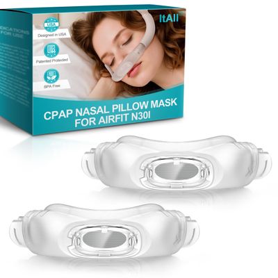 2PCs Replacement CPAP Nasal Pillow for Airfit N30I (Wide), Improved for QuietAir N30i Cushion - Quiet as Whisper, Compatible with Original Airfit & Airtouch N30I Frame, ItAll Supplies Accessories