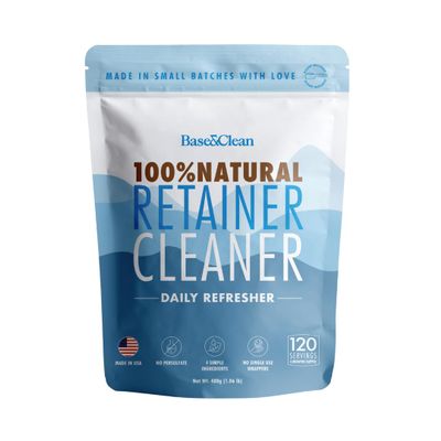 Base & Clean The Daily Refresher | 100% Natural Retainer & Aligner Cleaner Powder | For Daily Use | 4 Month Supply | No Harsh Chemicals or Wrappers | Made in USA | NO Persulfate