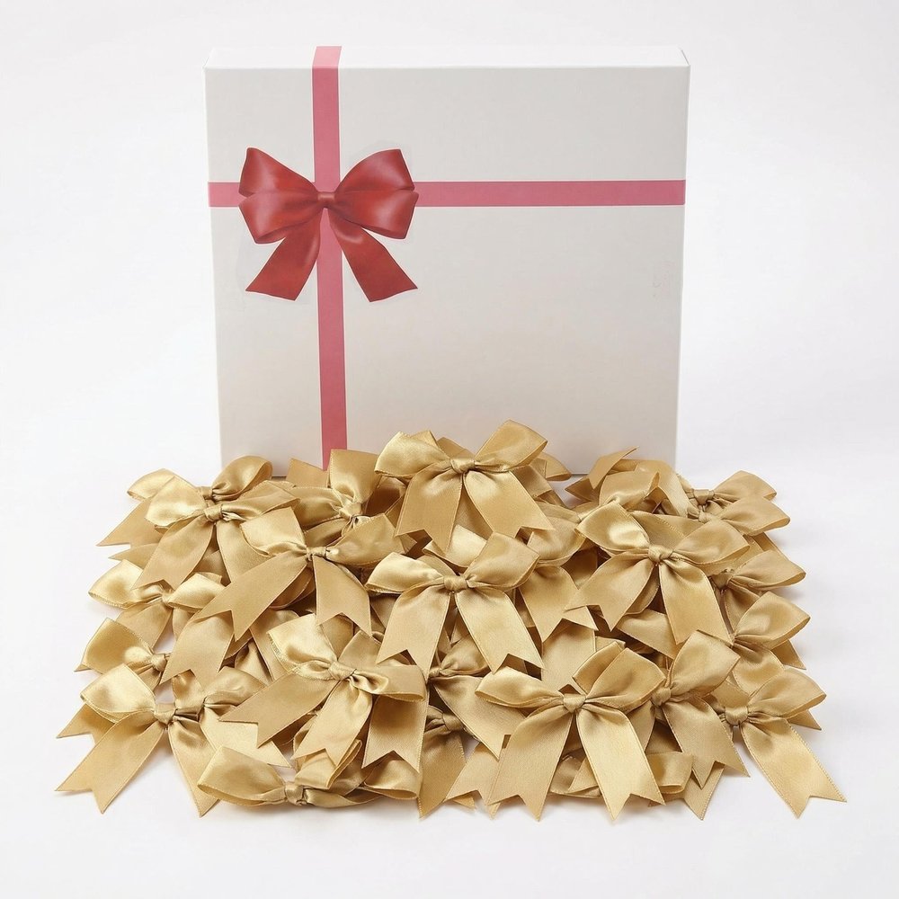 Gold Gift Wrap Bows 100 Pcs 3.3 Inch Elegant Metallic Self Adhesive Bows for Wedding, Christmas, Corporate Events, Baby Shower, Birthday,Party Decorations (Includes 100 Adhesive)