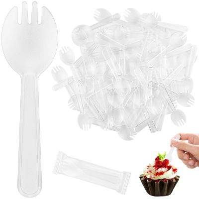 1000 Pack Disposable Sporks, 4.5 Inch Mini Clear Fork & Spoon Combo - Individually Wrapped Plastic Cutlery for Parties, Catering, Desserts, Ice Cream, To-Go Meals & On-the-Go (Clear)