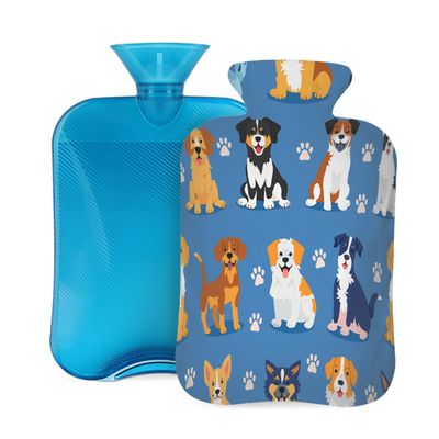 Hot Water Bottle with Cover, 2L Hot Water Bag for Pain Relief Hand Feet Warmer(Cute Cartoon Puppy)