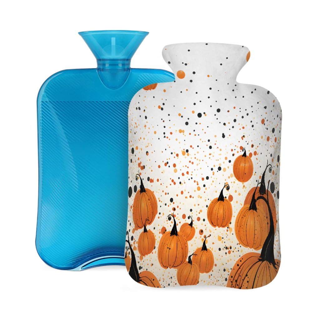 Hot Water Bottle with Cover, 2L Hot Water Bag for Pain Relief Hand Feet Warmer(Spotted Pumpkin)