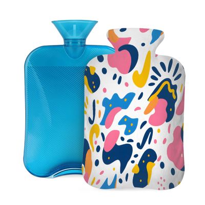 Hot Water Bottle with Cover, 2L Hot Water Bag for Pain Relief Hand Feet Warmer(Abstract Color Graphics)