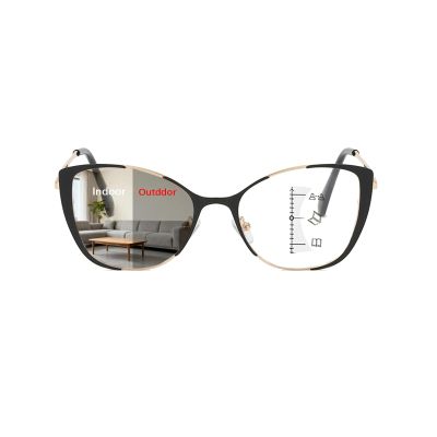laureles Photochromic Progressive Multifocus Cat Eye Reading Glasses for Women Readers Transition Eyewear (C1, +2.00 Magnification)