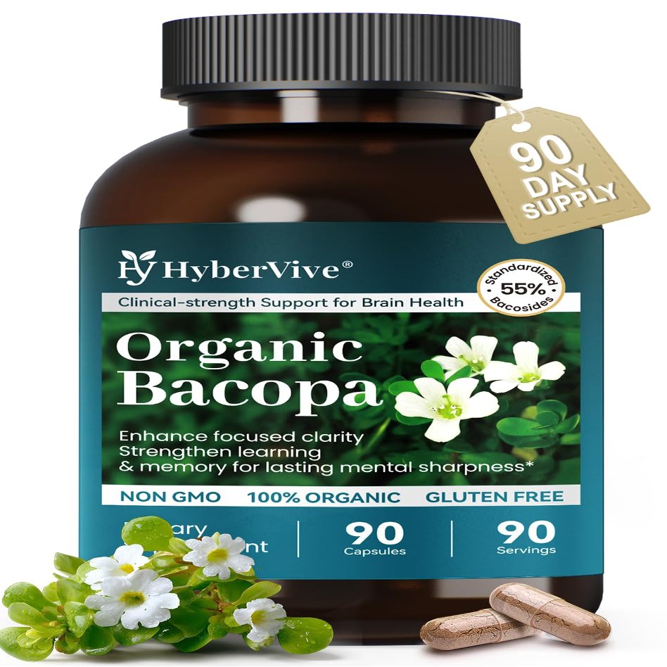 Organic Bacopa Monnieri Supplement 300 mg, Standardized to 55% Bacosides