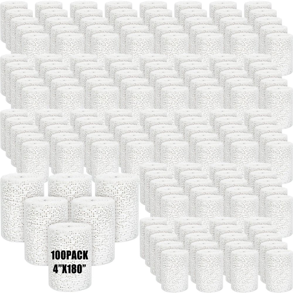 Preboun 100 Pack Plaster Cloth Gauze Bandages Roll Bulk - Plaster Strips for School Classroom Craft Art Projects Paper Mache Belly Cast and Body Casts Mask Making (4 Inch X 180 Inch)