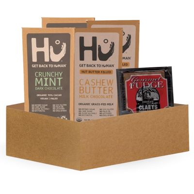 2x Hu Chocolate Crunchy Mint 2.1 oz and 2x Cashew Butter Milk Bar 2.1oz Bundle with Claeys Old Fashioned Chocolate Fudge 1.75 oz Organic Vegan for Snacking Gift Set (5 Items)