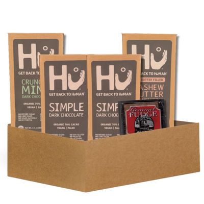1x Hu Choc Crunchy Mint, 2x Simple Bar and 1x Orng Van Cshw Bttr 2.1 OZ each Bundle with Chocolate Fudge Candy Organic Dark Chocolate Bars Plus Fudge Gift Set (5 Items)