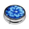 Round Pill Box Blue Flower Pill Case for Purse & Pocket 3 Compartment Pill Organizer Portable Travel Pillbox Medicine Pill Holder Container for Daily Vitamin Cod Liver Oil Storage view 2