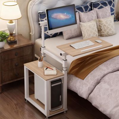 Overbed Bedside Table with Hidden Casters, Adjustable Hospital and Home Use Bed, Ergonomic Overbed, for Bedroom, Living Room, Office, Work Table(Wood)