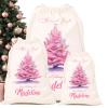 UOZGUY Custom Pink Christmas Santa Sack, Personalized Drawstring Canvas Santa Bag with Your Name, Large Xmas Gift Wrap for Girls Women, 27" 17" 12.5 Inches, Wishing for a Pink Christmas, Tree-4 view 1
