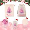 UOZGUY Custom Pink Christmas Santa Sack, Personalized Drawstring Canvas Santa Bag with Your Name, Large Xmas Gift Wrap for Girls Women, 27" 17" 12.5 Inches, Wishing for a Pink Christmas, Tree-4 view 3
