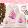 UOZGUY Custom Pink Christmas Santa Sack, Personalized Drawstring Canvas Santa Bag with Your Name, Large Xmas Gift Wrap for Girls Women, 27" 17" 12.5 Inches, Wishing for a Pink Christmas, Tree-4 view 4