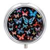 Zeeland Butterfly Metal Pill Organizer, 3 Compartment Waterproof Pill Case with Mirror for Purse Pocket Bag, Daily Medicine Vitamin Holder, Portable Travel Med Container(Round) view 1