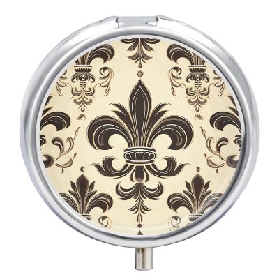 Fleur-de-Lis And Coat Arms Knight Pill Box 3 Compartment Waterproof Pill Case with Mirror Portable for Purse Pocket Daily Medicine Vitamin Organizer Travel Med Container Holder for Fish Oil Supplement