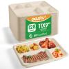 OasisSN 11x9 128-Pack 5-Compartment Meal Trays, Larger & Deeper Heavy Duty Divided Plates, Compostable Bagasse, Microwave Safe, School Lunch, Catering, Party(Natural) view 1