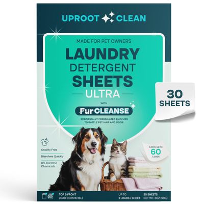 Uproot Clean Pet Laundry Detergent Sheets Ultra, Unscented, Up to 60 Loads