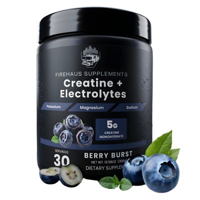 FireHaus Supplements Creatine + Electrolytes, 5g Creatine Monohydrate with Potassium, Magnesium, and Sodium for Strength, Hydration, and Recovery Support, Berry Burst Flavor, 30 Servings
