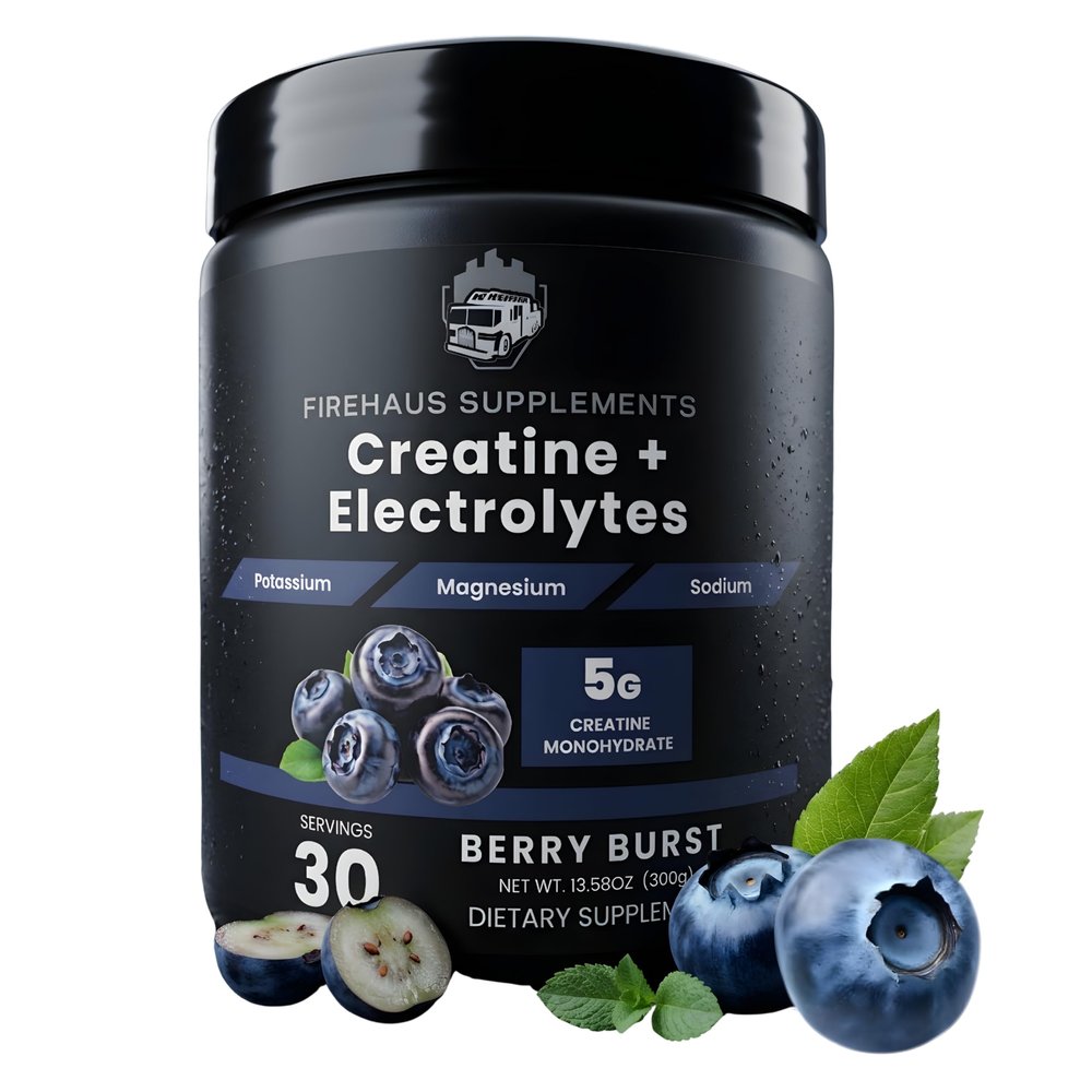 FireHaus Supplements Creatine + Electrolytes, 5g Creatine Monohydrate with Potassium, Magnesium, and Sodium for Strength, Hydration, and Recovery Support, Berry Burst Flavor, 30 Servings