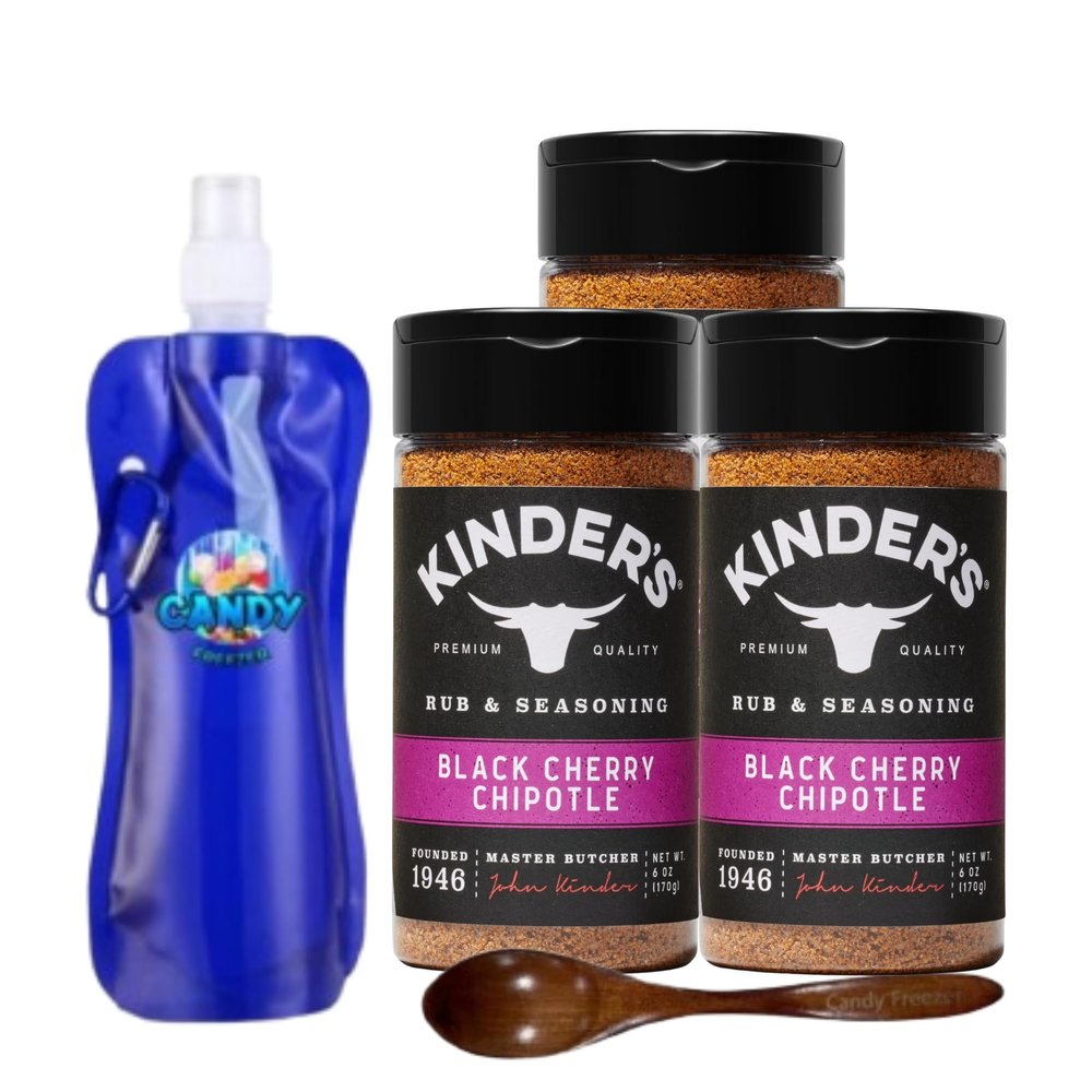 Candy Freezer K!ndr Premium Blend Seasoning Three (3) 6 oz Bottles All-Purpose Rub and Seasoning for Grilling, Cooking & Roasting No MSG, Gluten-Free, Non-GMO Includes Collapsible Bottle & Wooden Spoon (Total 18 oz) (Black Cherry Chipotle)