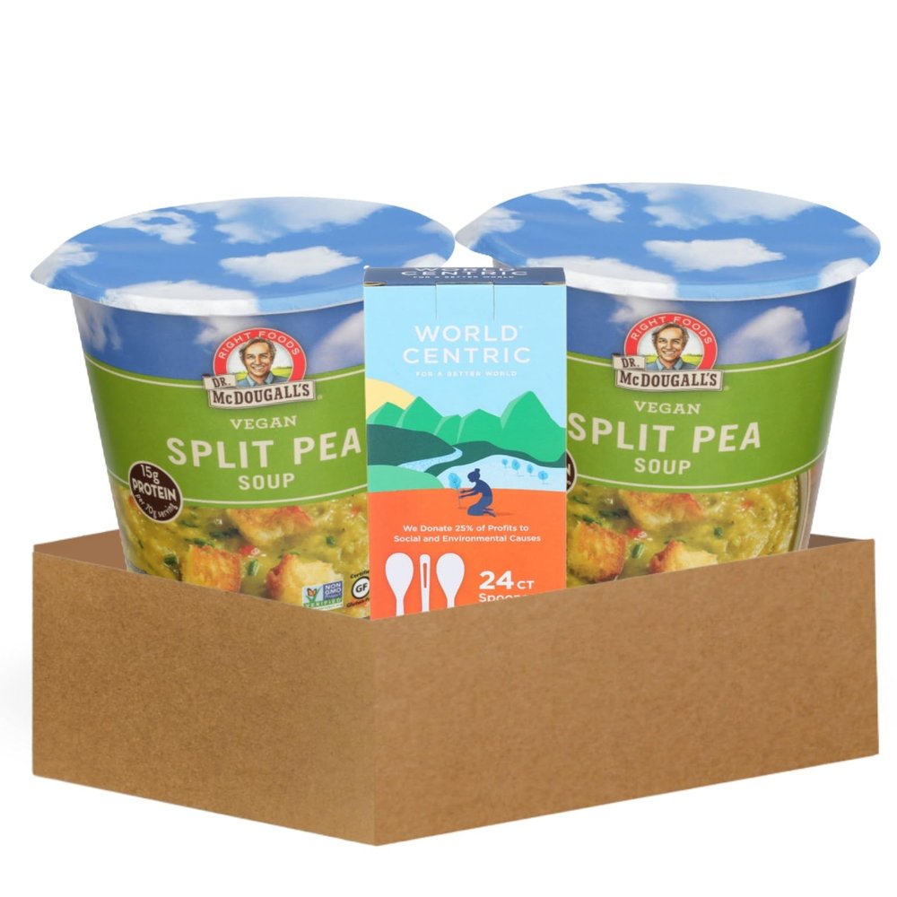 2x Vegetarian Soup Dr Mcdougalls Soup Bgcup Split Pea Barley 2.5 oz Bundle with Spoon Corn Starch Hearty Split Pea and Barley Cup Gift Set (3 Items)