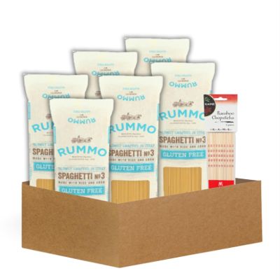 6x Rummo Pasta Spaghetti 12 OZ Bundle with Bamboo Chop Stck Pair Slow-Dried Durum Wheat Spaghetti with Eco-Friendly Utensils for Cooking or Serving Gift Set (7 Items)