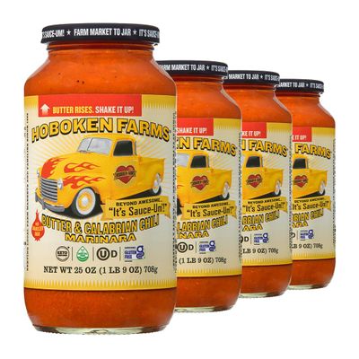 Hoboken Farms Butter & Calabrian Chili Marinara Sauce - No Sugar Added, Non-GMO, Preservative-Free, Low Carb, Keto and Seed Oil Free - Better For You Past Sauce! (25 Fl Oz, Pack of 4)
