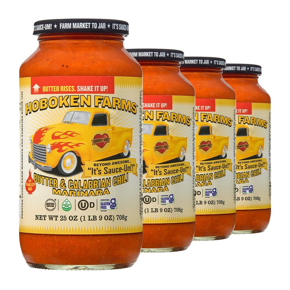 Hoboken Farms Butter & Calabrian Chili Marinara Sauce - No Sugar Added, Non-GMO, Preservative-Free, Low Carb, Keto and Seed Oil Free - Better For You Past Sauce! (25 Fl Oz, Pack of 4)